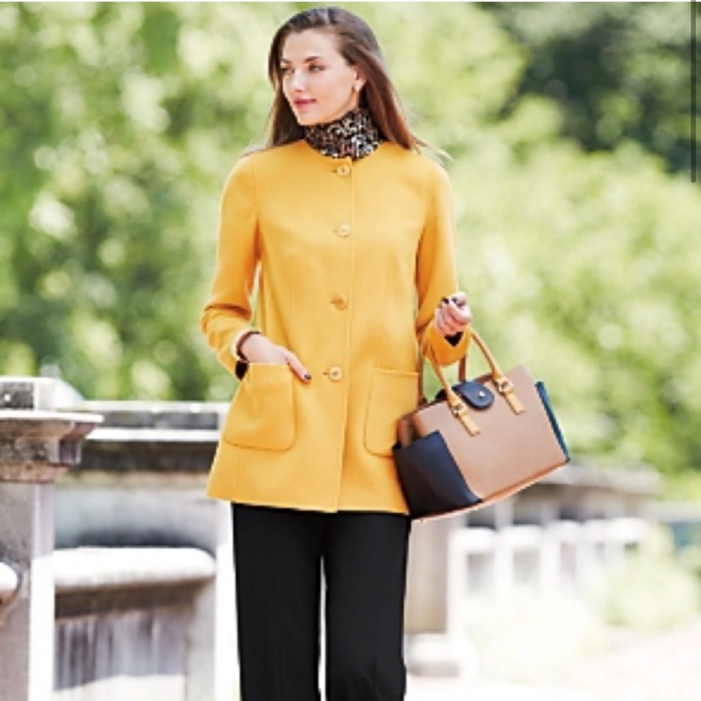 Talbots Mustard Yellow Button Up Long Wool Jacket